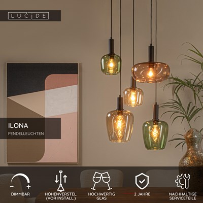 Lucide ILONA - Pendelleuchten - 5xE27 - Schwarz